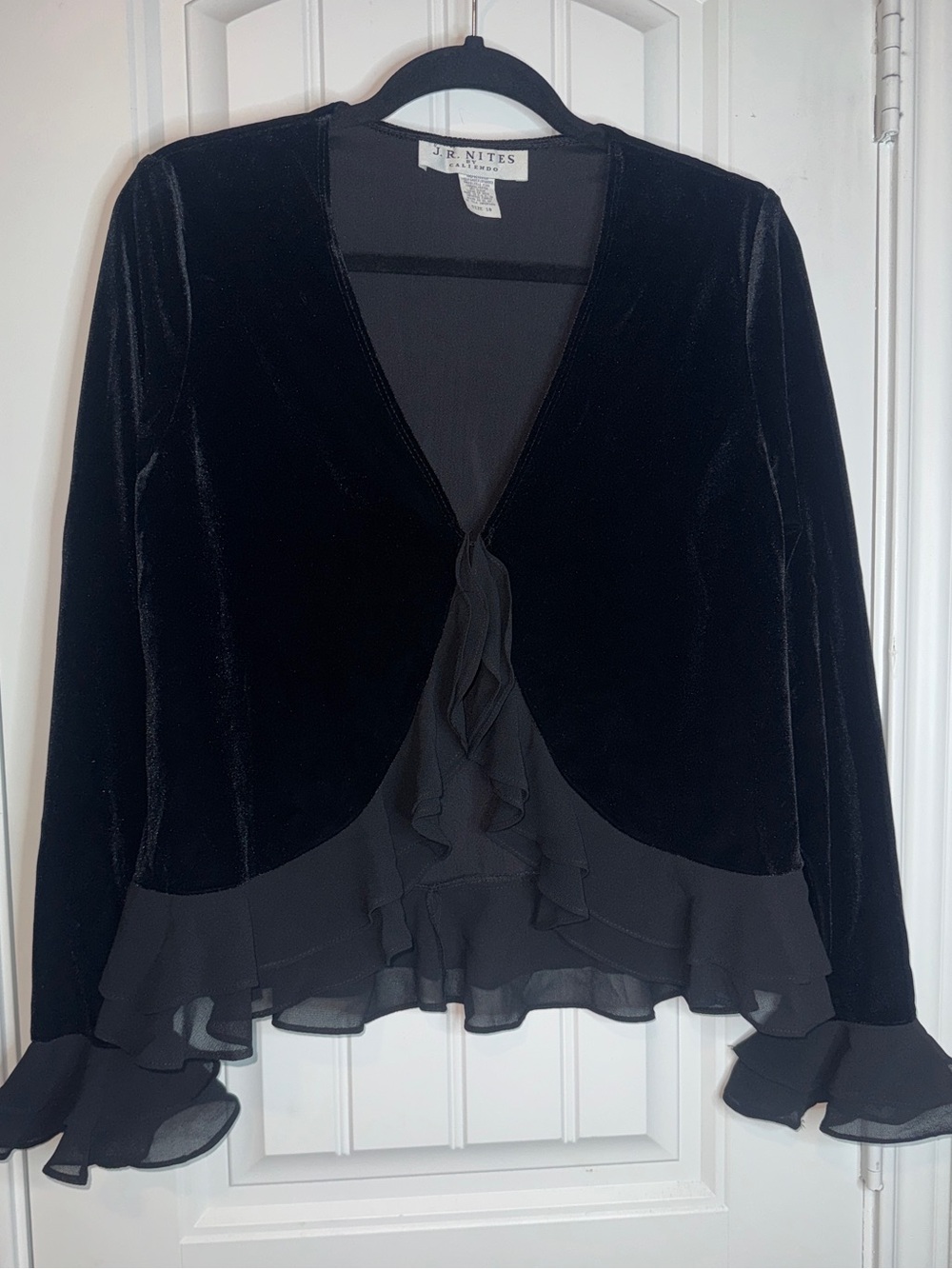 Y2K JR Nites Black Velvet Ruffled Bolero Jacket goth whimsigoth witchy romantic